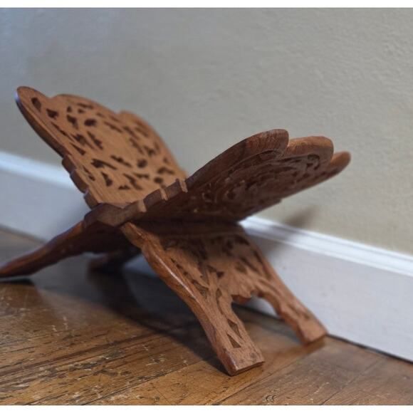 Vintage Carved Wood Folding Book Magazine Holder Stand Display Bible Dictionary - Picture 4 of 10